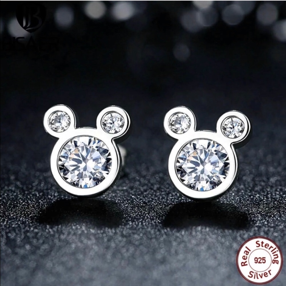 STERLING SILVER MICKEY MOUSE CUBIC ZIRCONIA STUDS